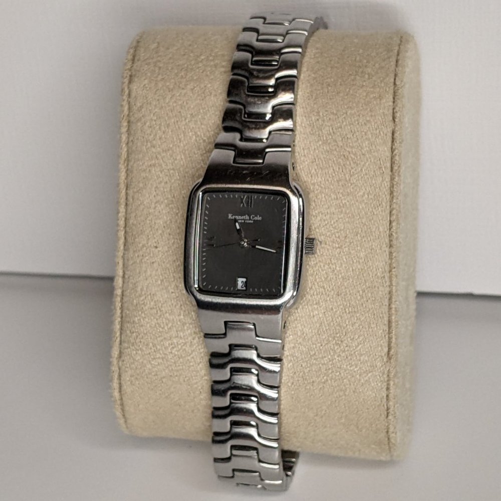 Kenneth Cole New York - Womens Brushed Metal/Dark Contrast with Time and…
